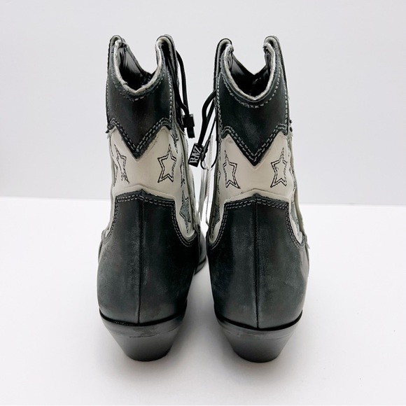 Zara Womens Black White Leather Stars Western Cowboy Boots EU 39 US 8 NEW - Picture 5 of 9